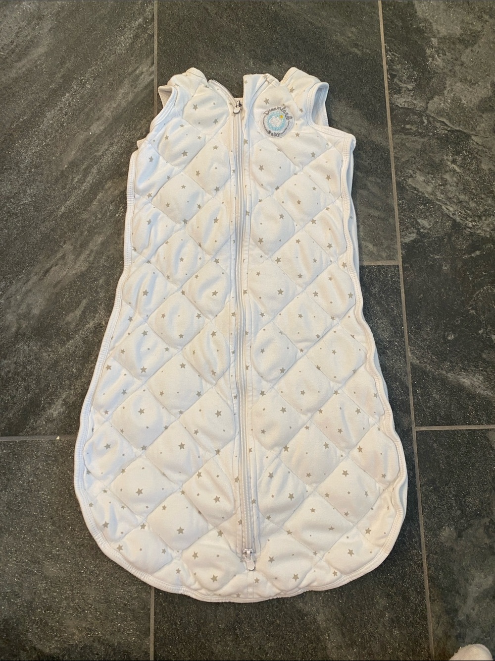 Baby Quilted Sleep Sack Pajama - White with gray Stars